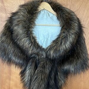 Faux Fur Shawl Collar Wrap - Brown